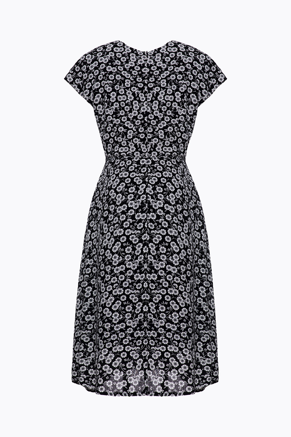 Đầm xòe hoa nhí cổ V nhún ngực 