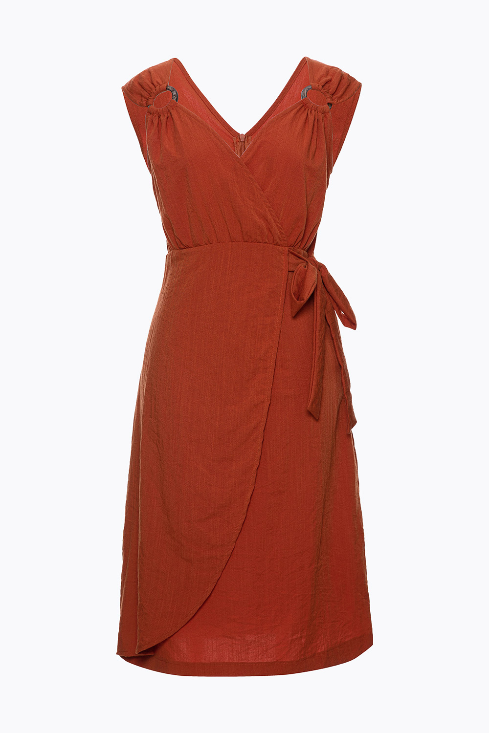 Đầm wrap dress phối khoen vai nơ eo