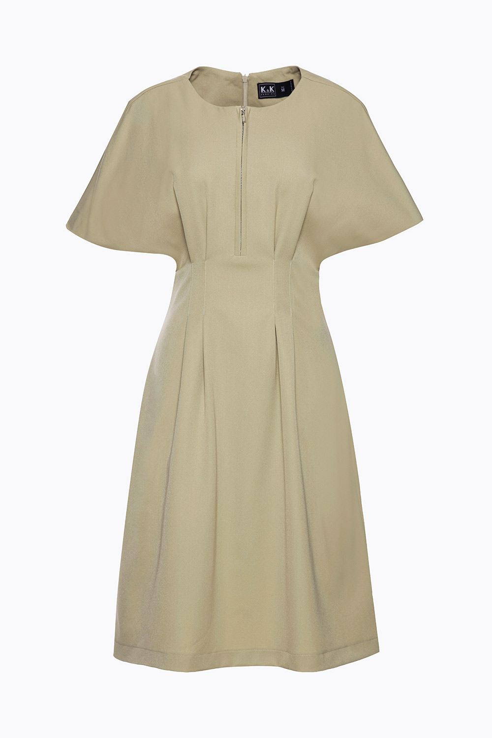 Đầm xòe chít eo cao phối dây kéo trước 