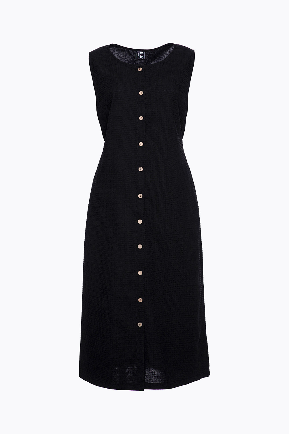 Đầm đen suông sát nách phối nút 