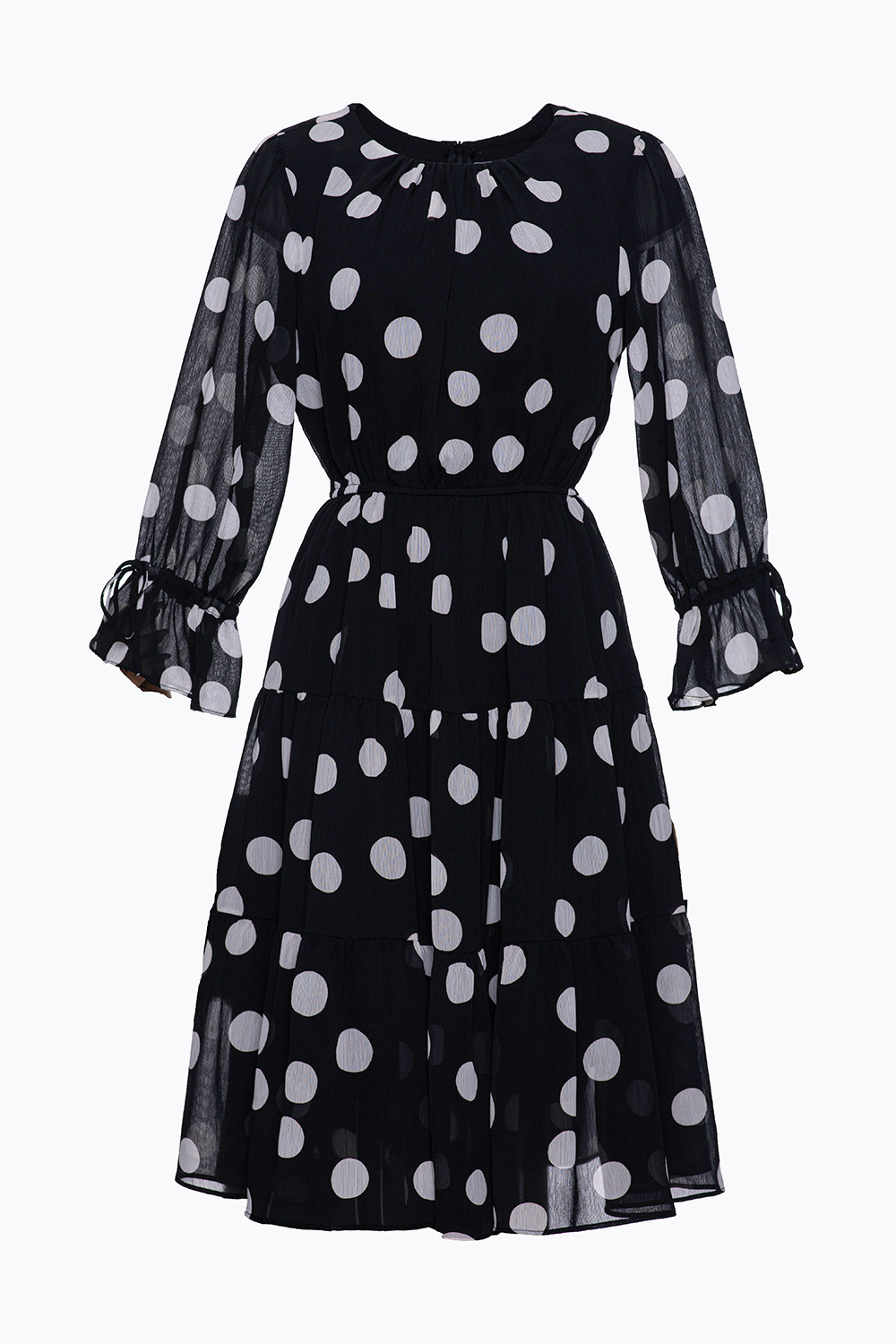 Đầm xòe tay lỡ họa tiết chấm bi 