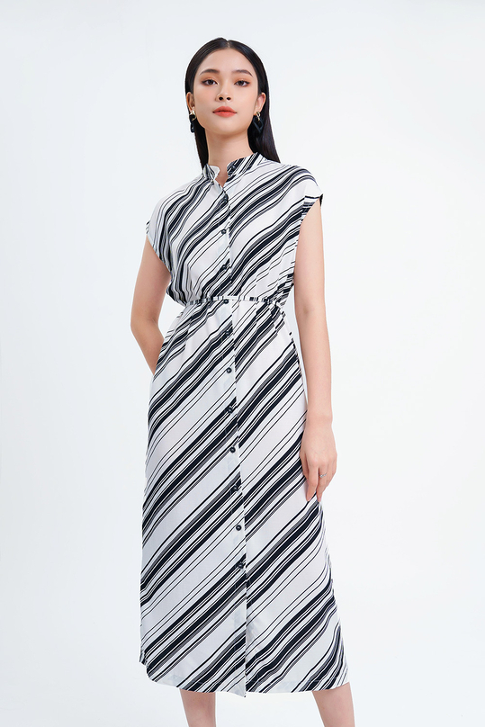 Đầm sơ mi dáng dài họa tiết kẻ KK109-30 | Thời trang công sở K&K Fashion