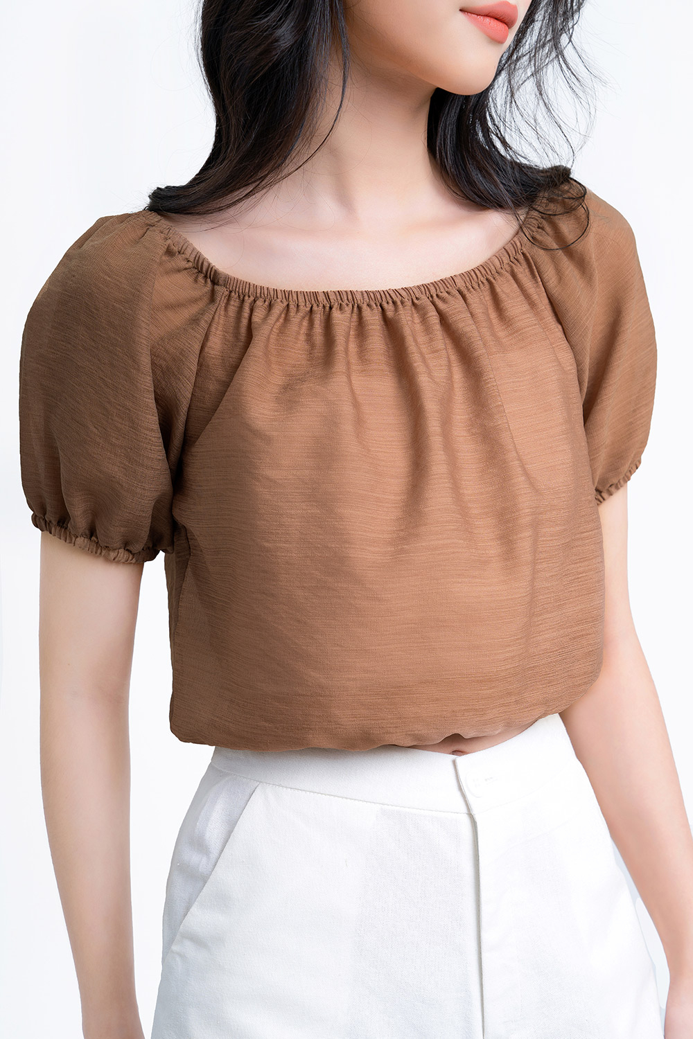 Áo croptop trễ vai bo chun 