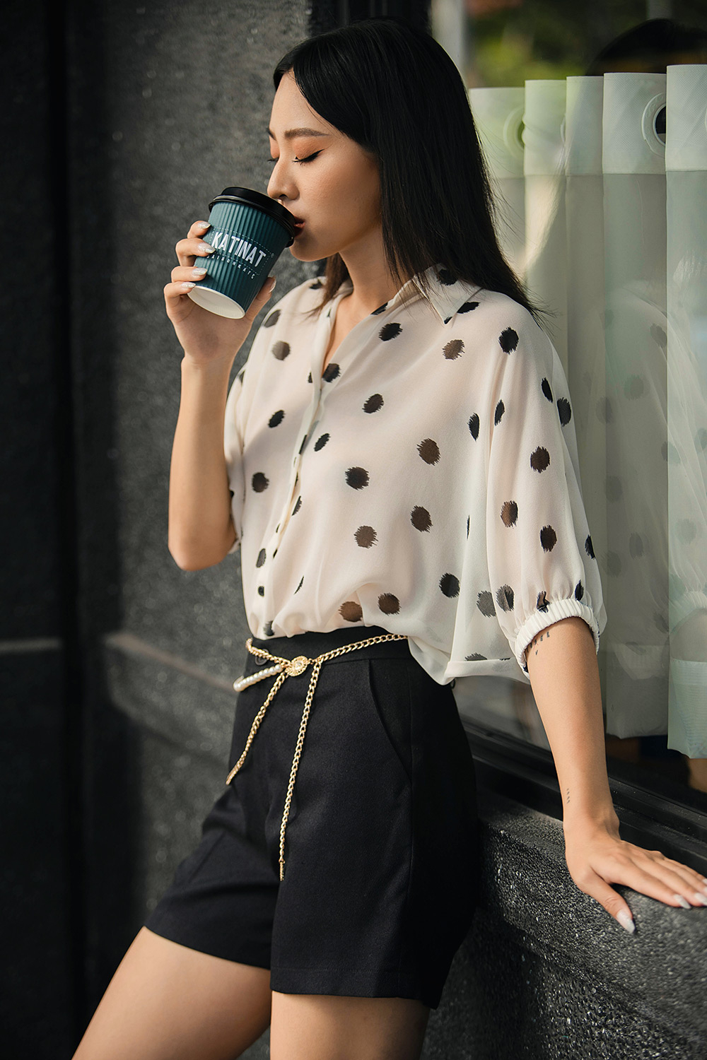 Áo sơ mi trắng chấm bi đen ASM07-22