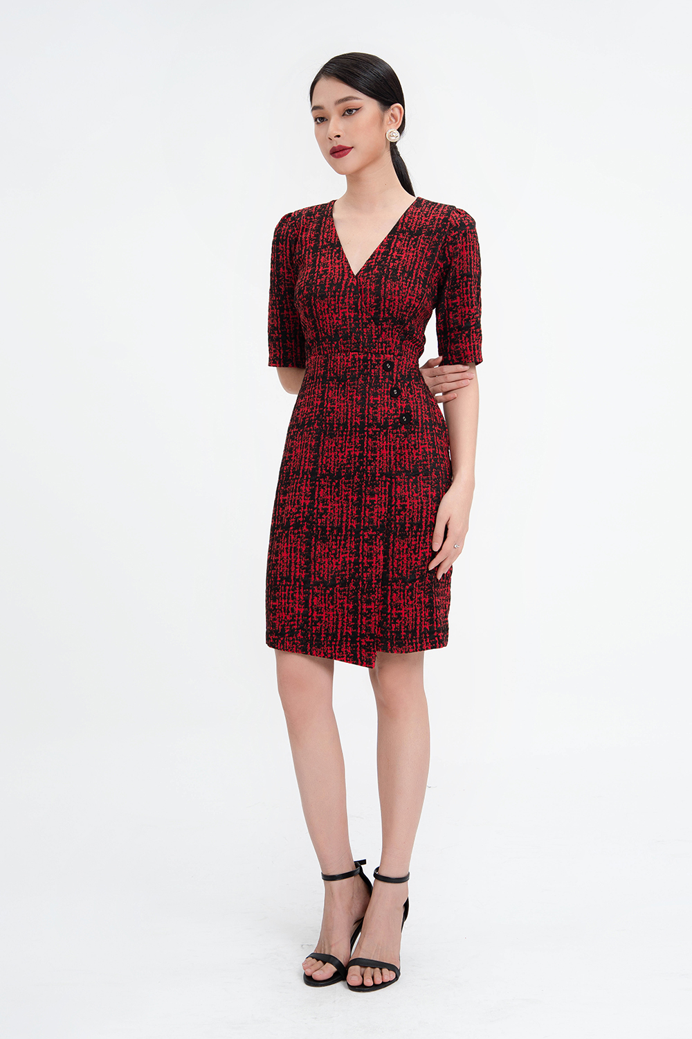 Đầm chữ A cổ V tùng đắp chéo 