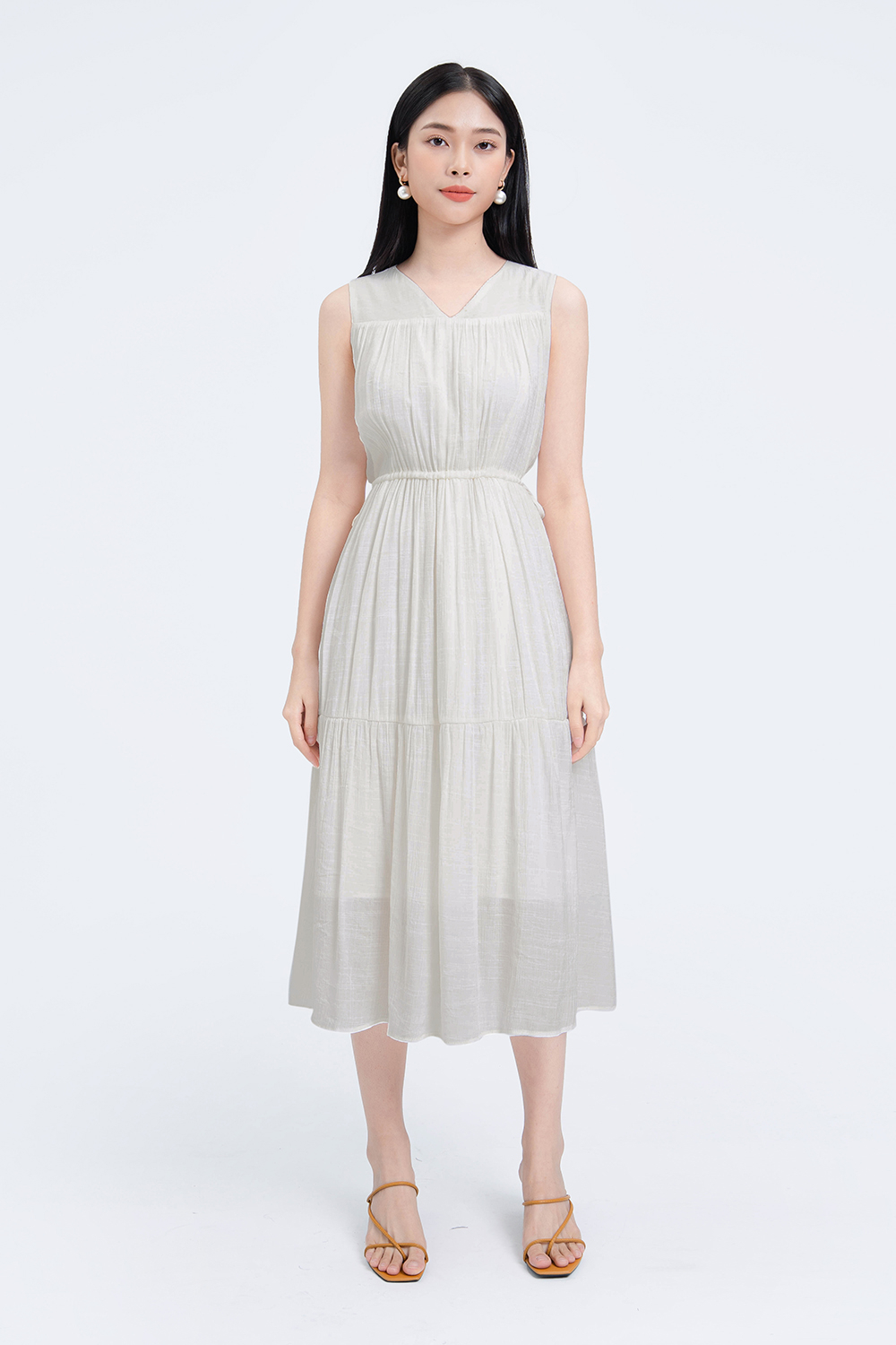 Đầm trắng dáng dài nhấn eo HL17-18 | Thời trang công sở K&K Fashion