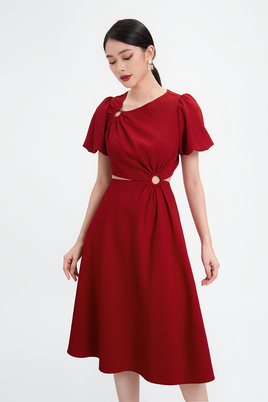 Váy đầm xẻ eo màu đỏ vui nhộn HL17-20