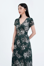 Đầm xòe hoa phối nơ eo sau 