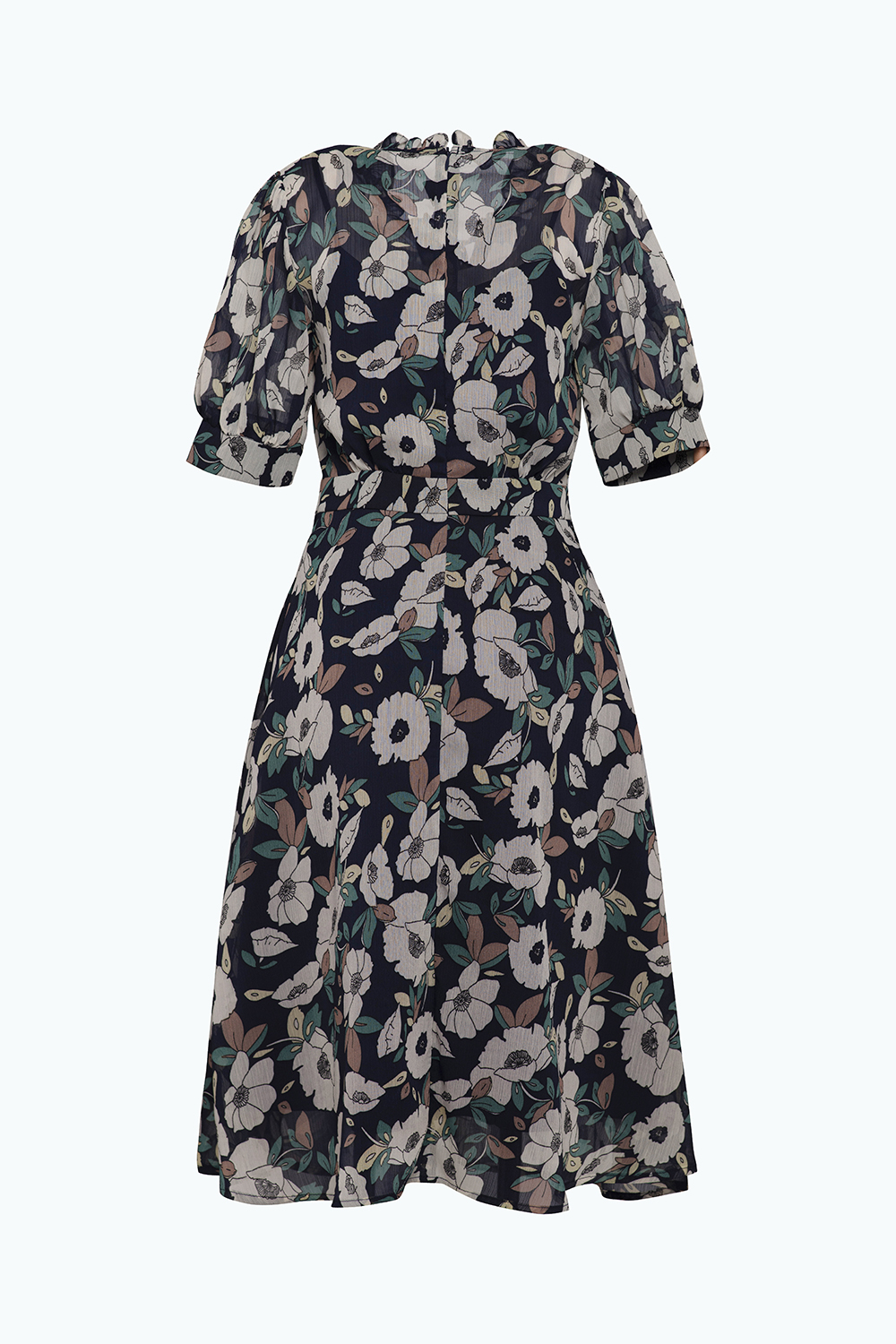 Đầm voan hoa xòe cổ phối nơ 