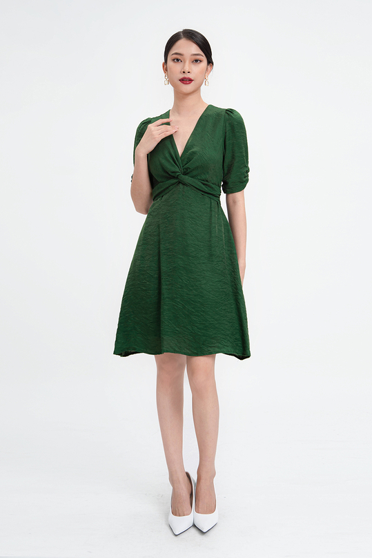 Đầm chữ A cổ V xoắn ngực KK107-27