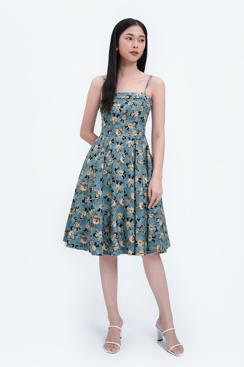 Đầm xòe hai dây họa tiết