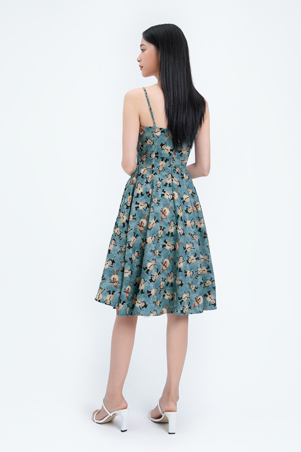 Đầm xòe hai dây họa tiết