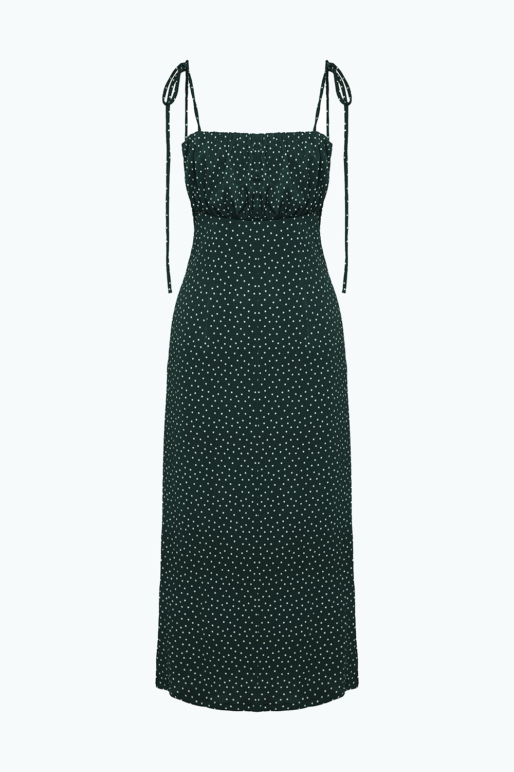 Đầm chấm bi hai dây nhún ngực xẻ tà 