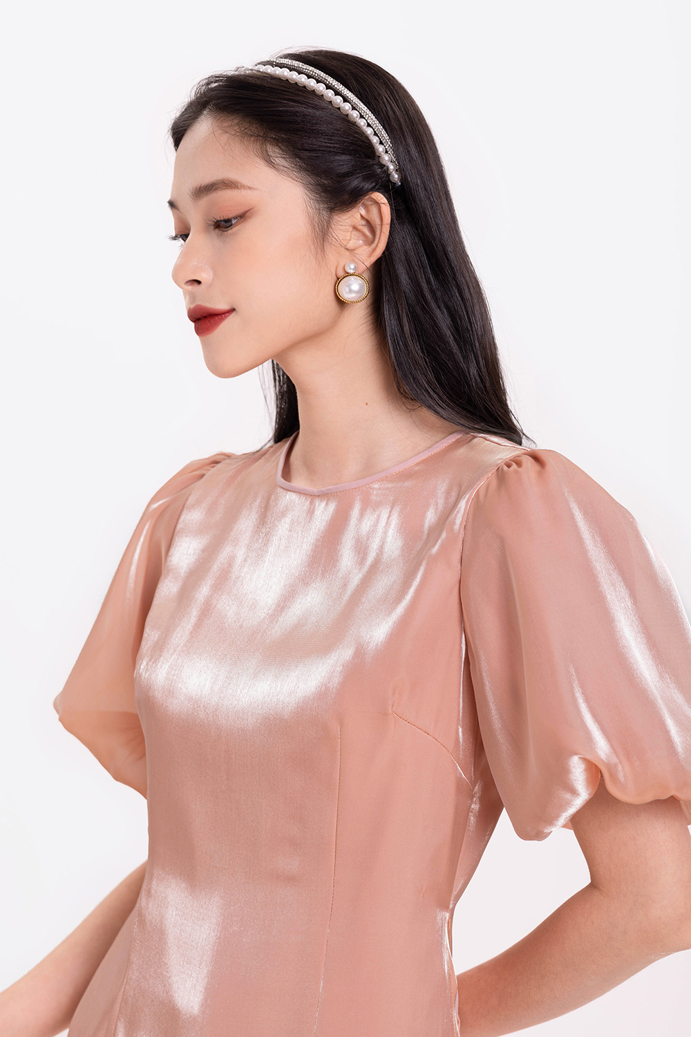 Áo dài đơn sắc tay phồng 