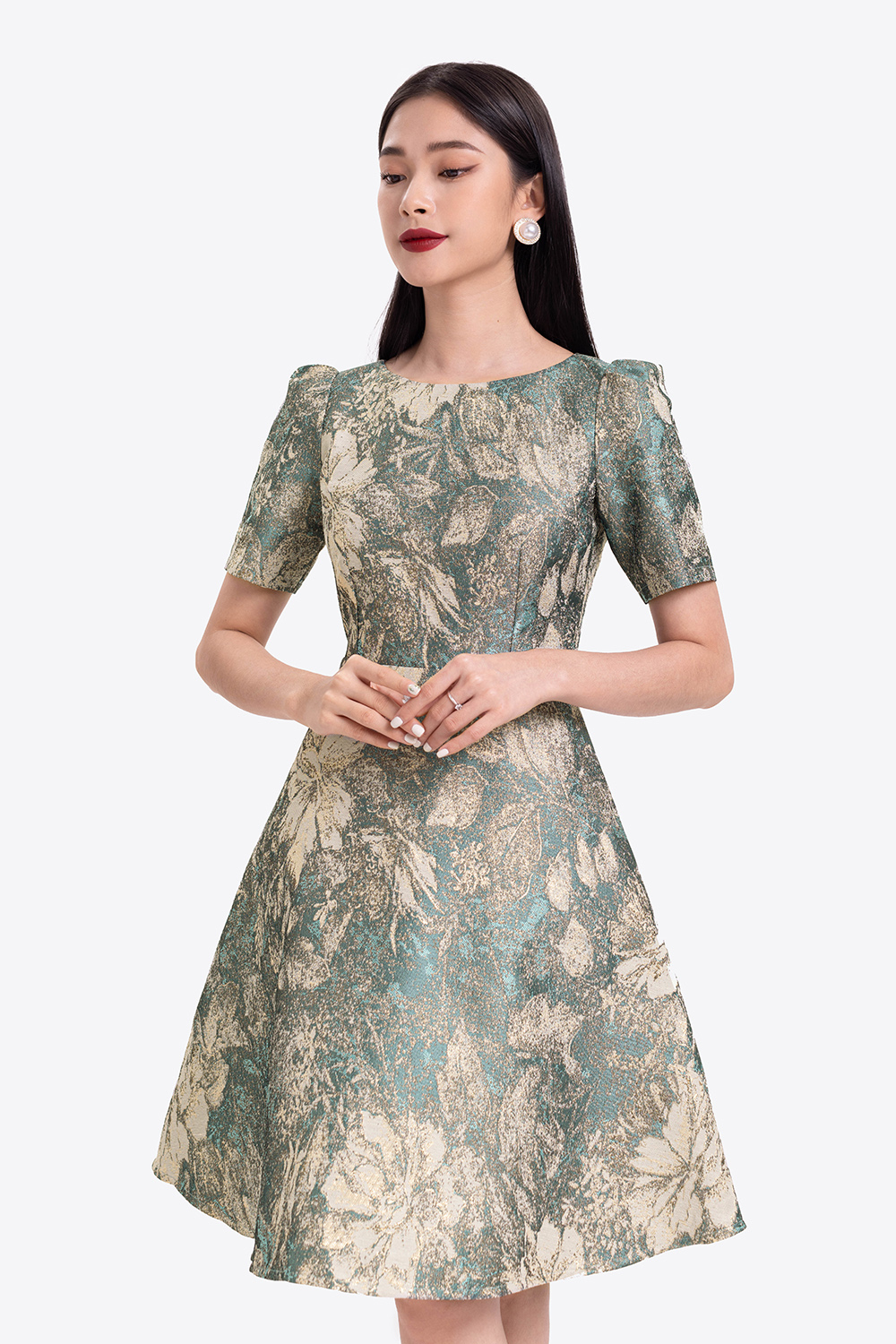 Đầm hoa dự tiệc dáng xòe 