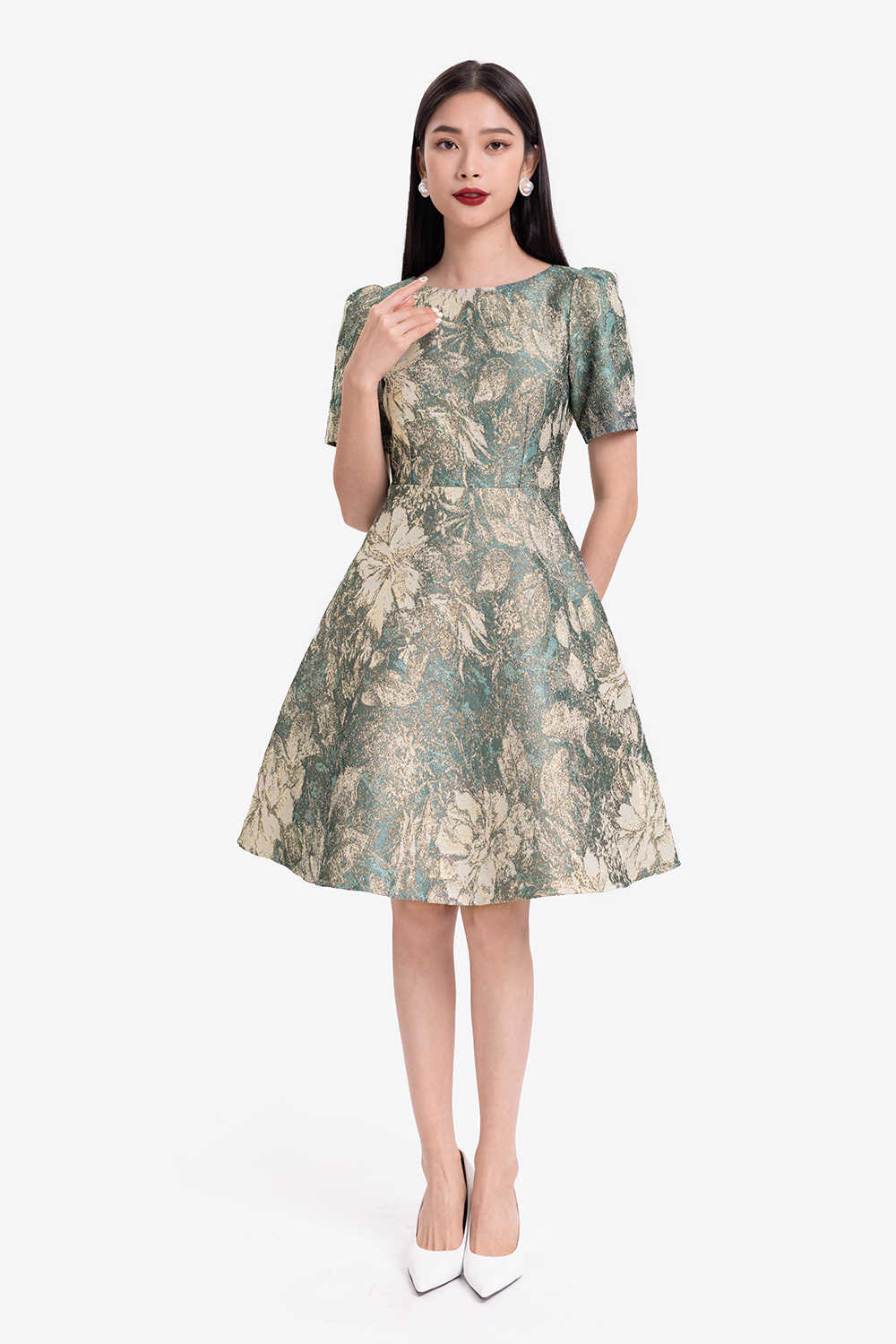 Đầm hoa dự tiệc dáng xòe 