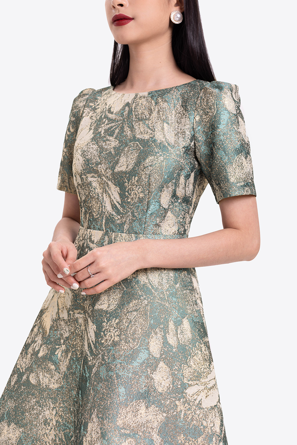 Đầm hoa dự tiệc dáng xòe 