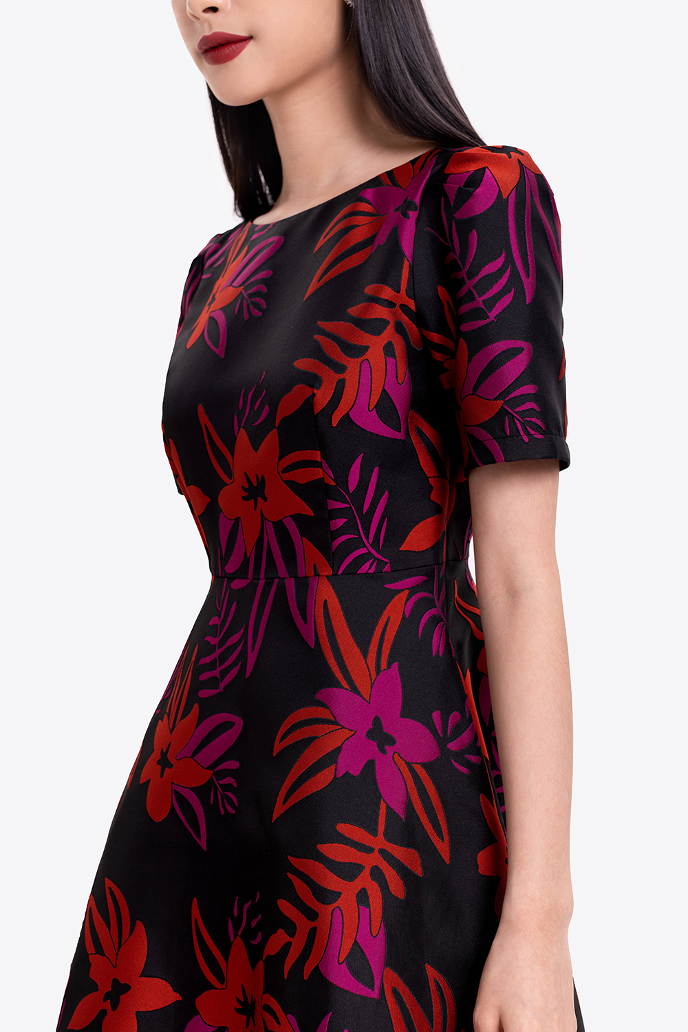 Đầm xòe dự tiệc họa tiết hoa 