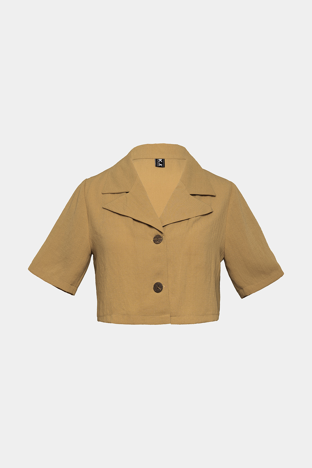 Áo sơ mi croptop cổ đan tông 