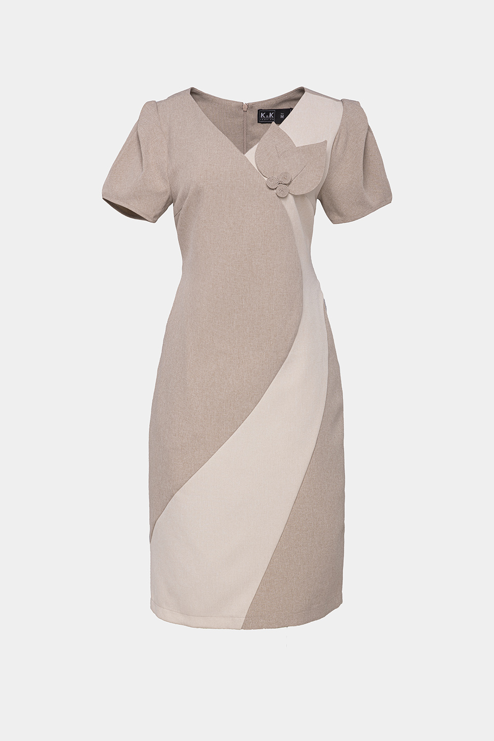 Đầm ôm công sở phối màu cổ V 