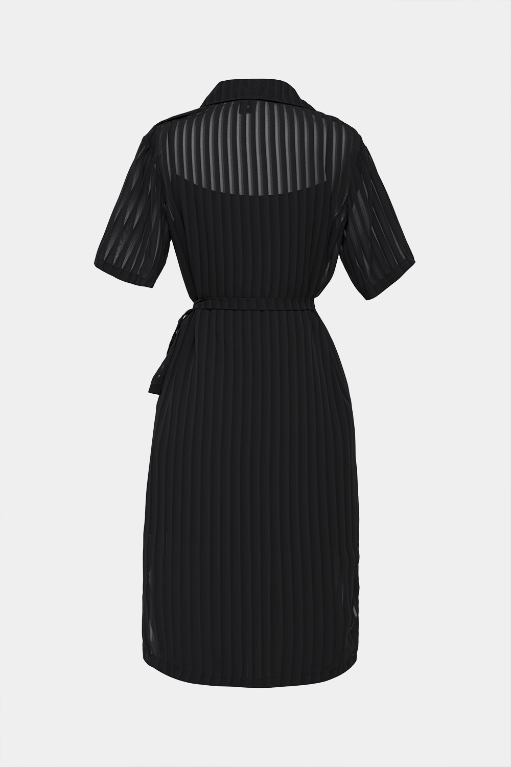 Đầm sơ mi đen phối dây nơ eo 