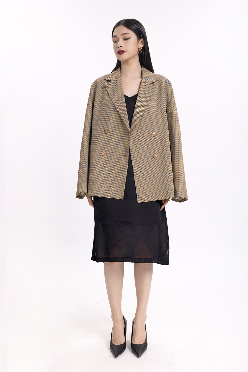 Áo khoác blazer caro nhí 