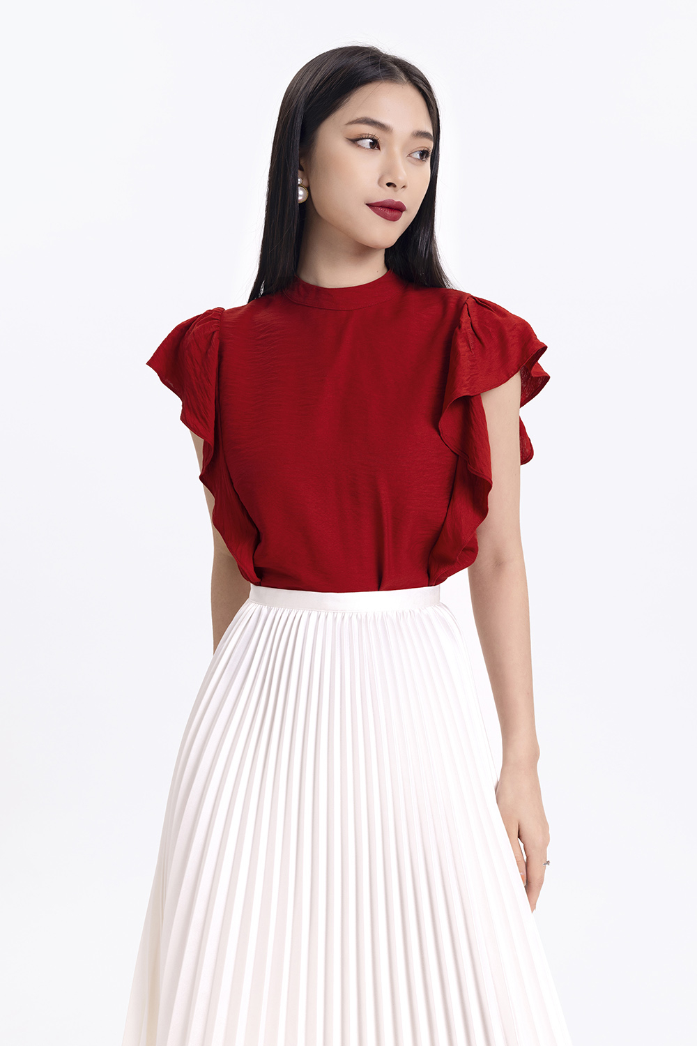 Áo kiểu cổ trụ tay phối bèo 