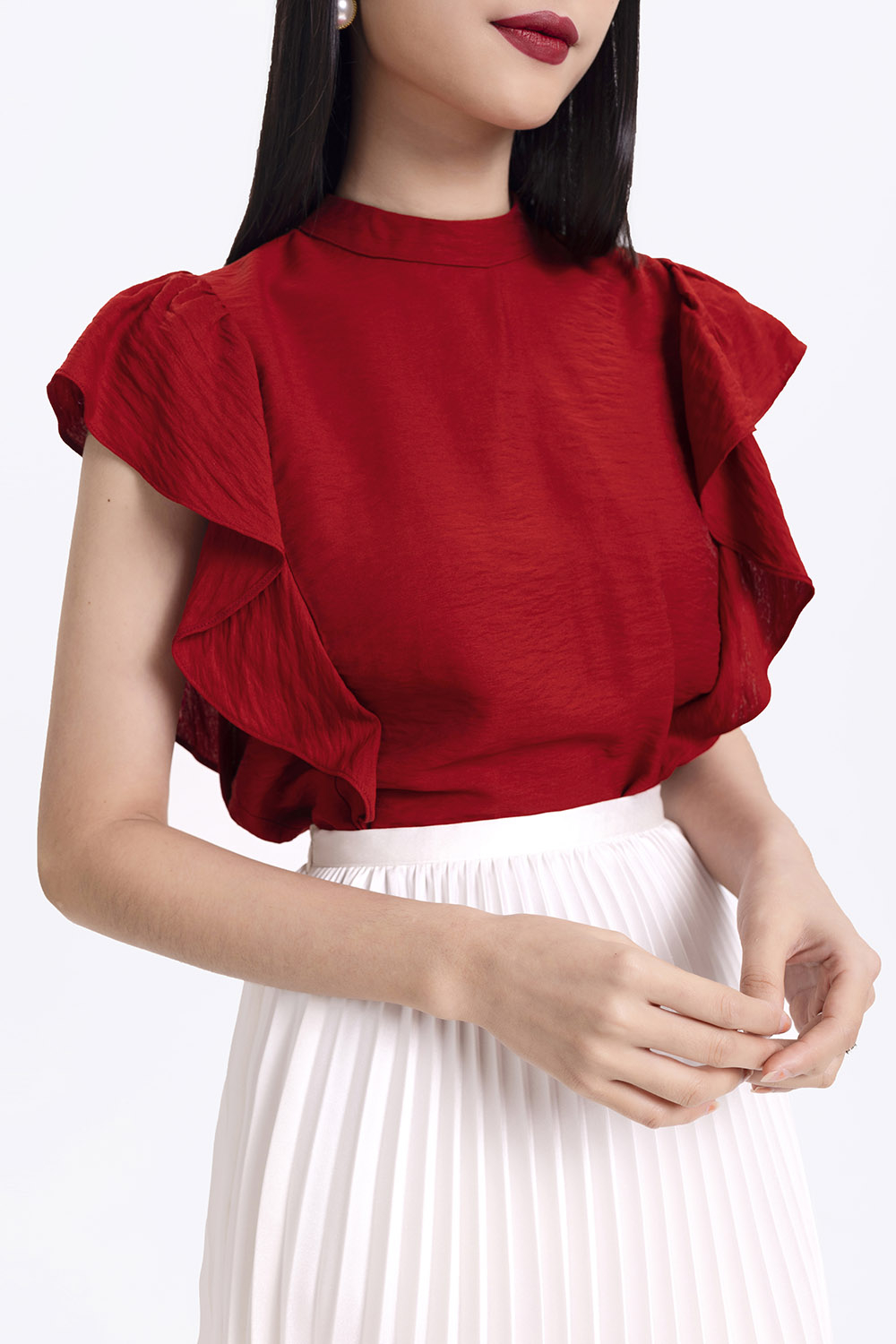 Áo kiểu cổ trụ tay phối bèo 