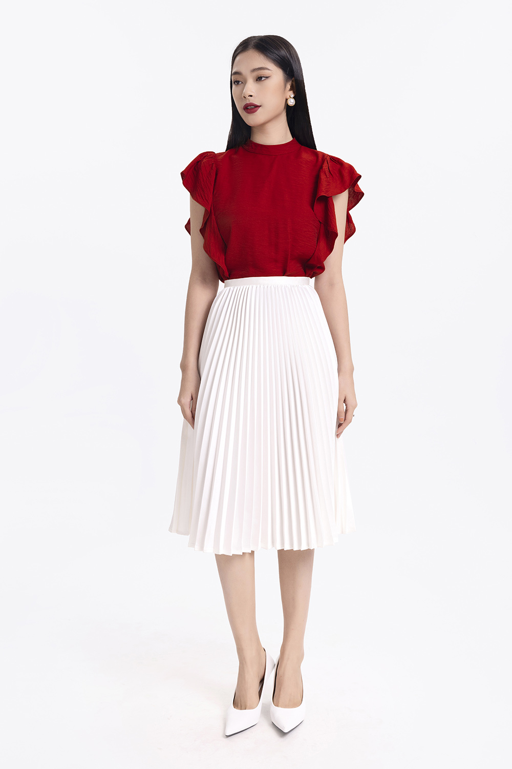 Áo kiểu cổ trụ tay phối bèo 