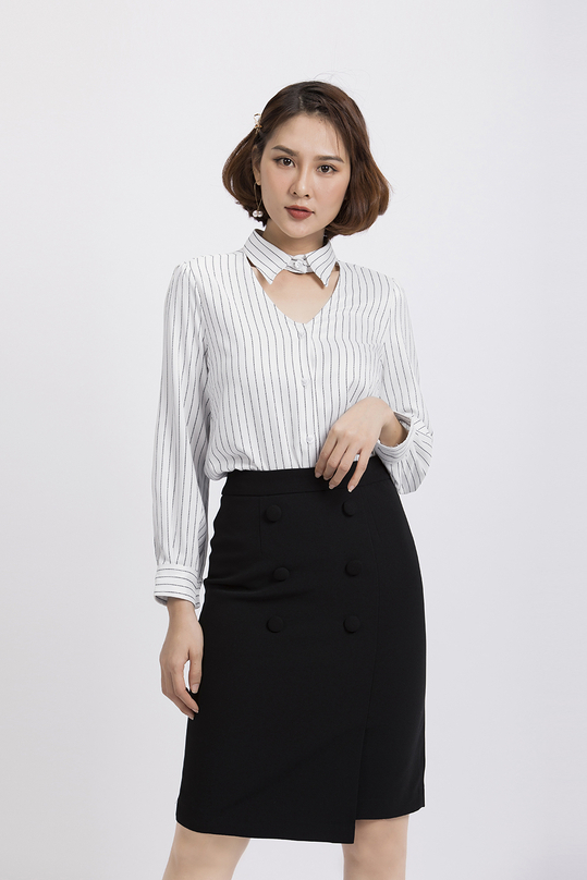 Set áo sơ mi và váy chữ A đen phối nút ASM02-29 CV01-20