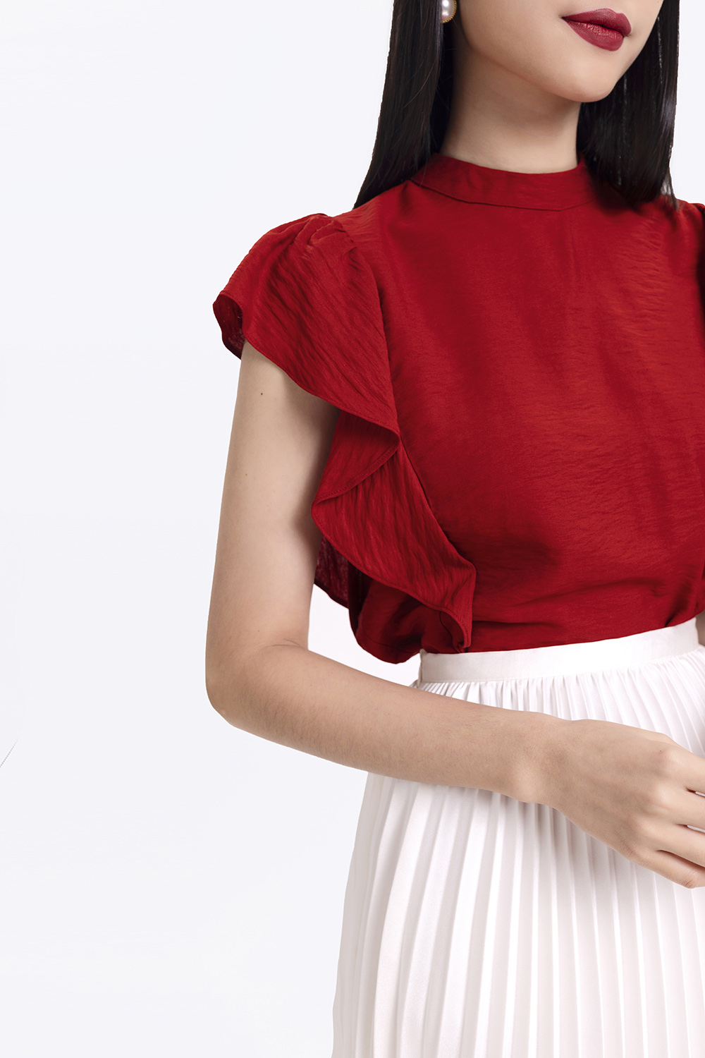 Áo kiểu cổ trụ tay phối bèo 