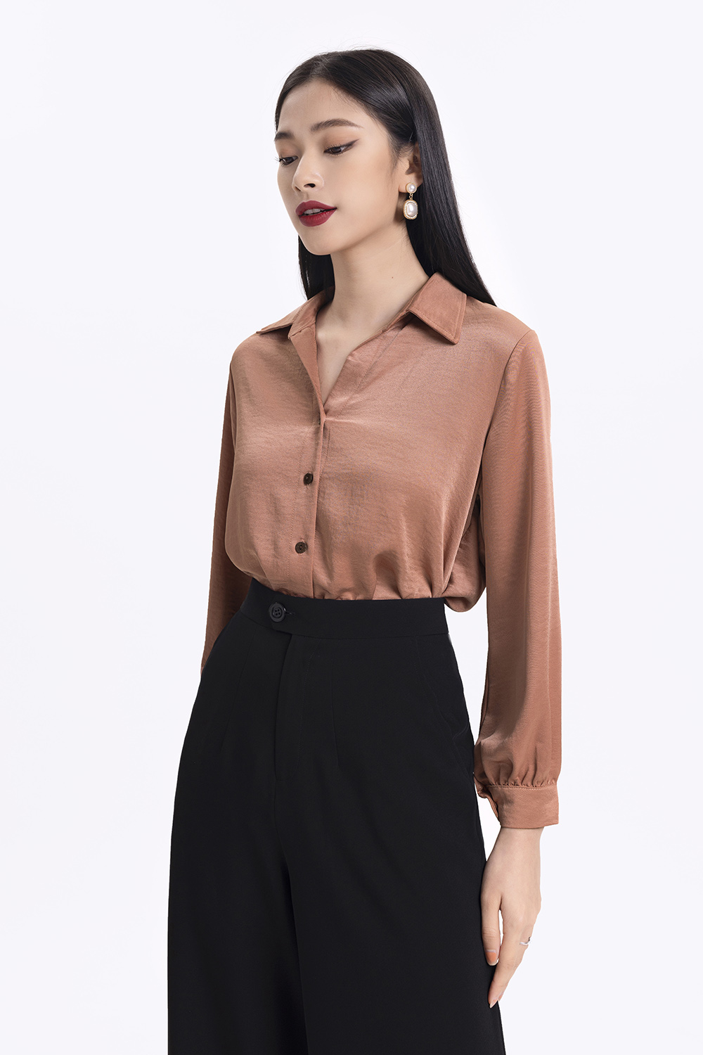 Áo sơ mi lụa tay dài 