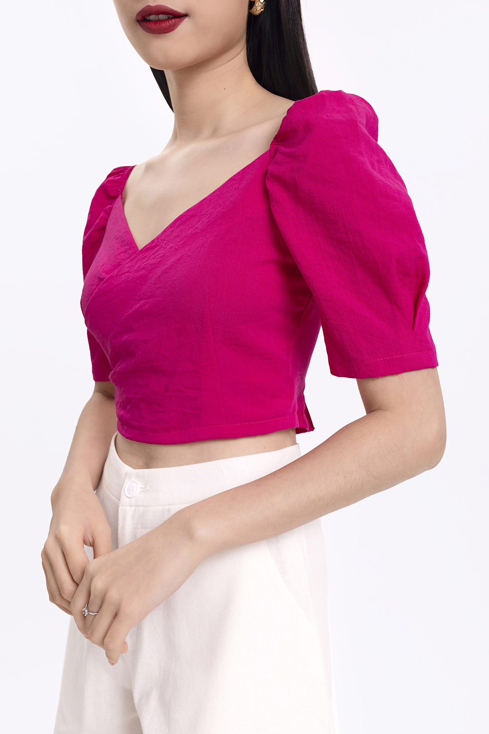 Áo croptop tay phồng lưng bo thun 