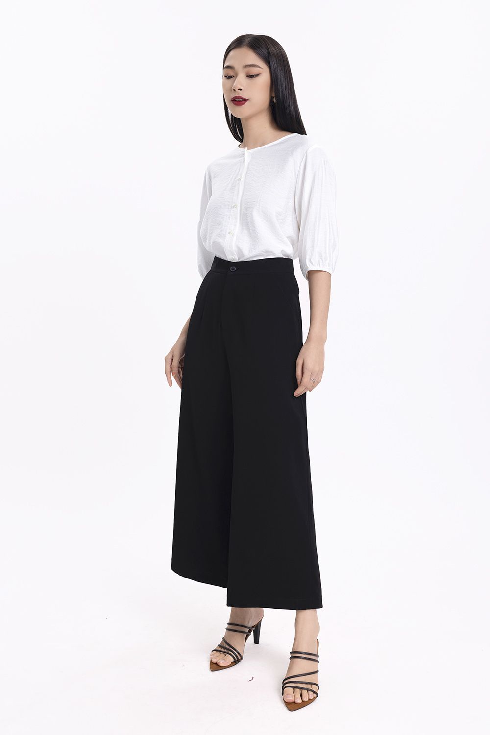 Quần đen ống suông lưng cao 