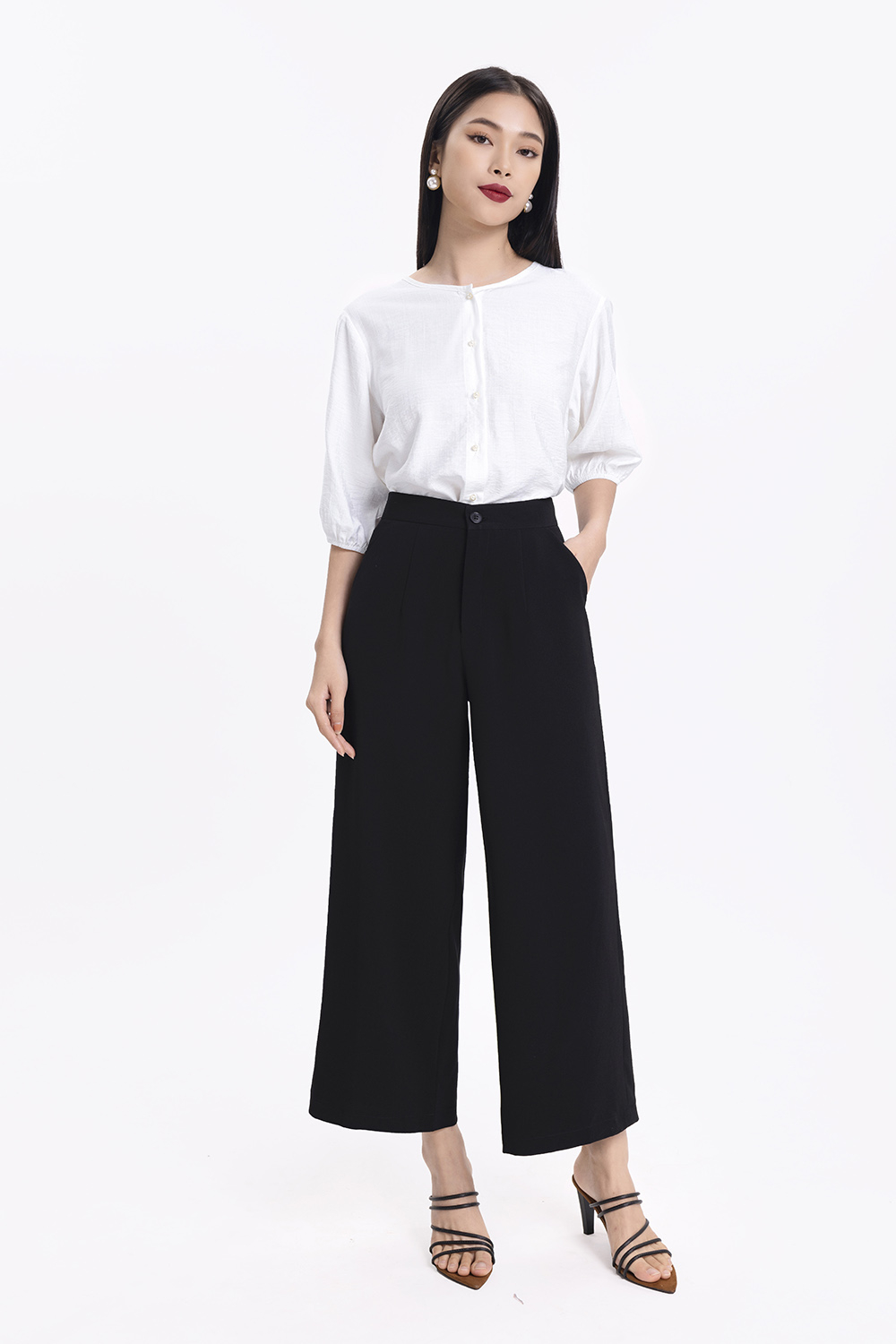 Quần đen ống suông lưng cao 