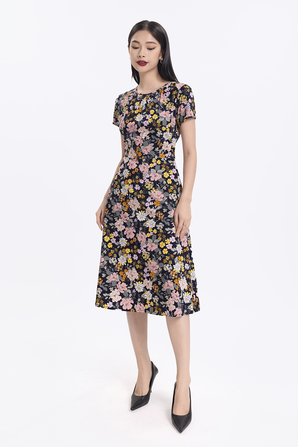 Đầm chữ A họa tiết hoa 