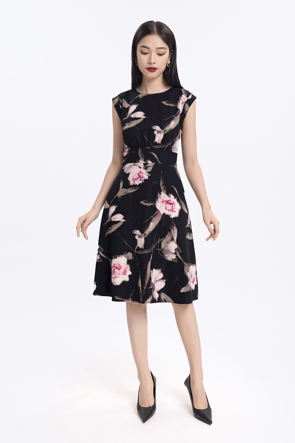 Đầm hoa dáng xòe tay hến 