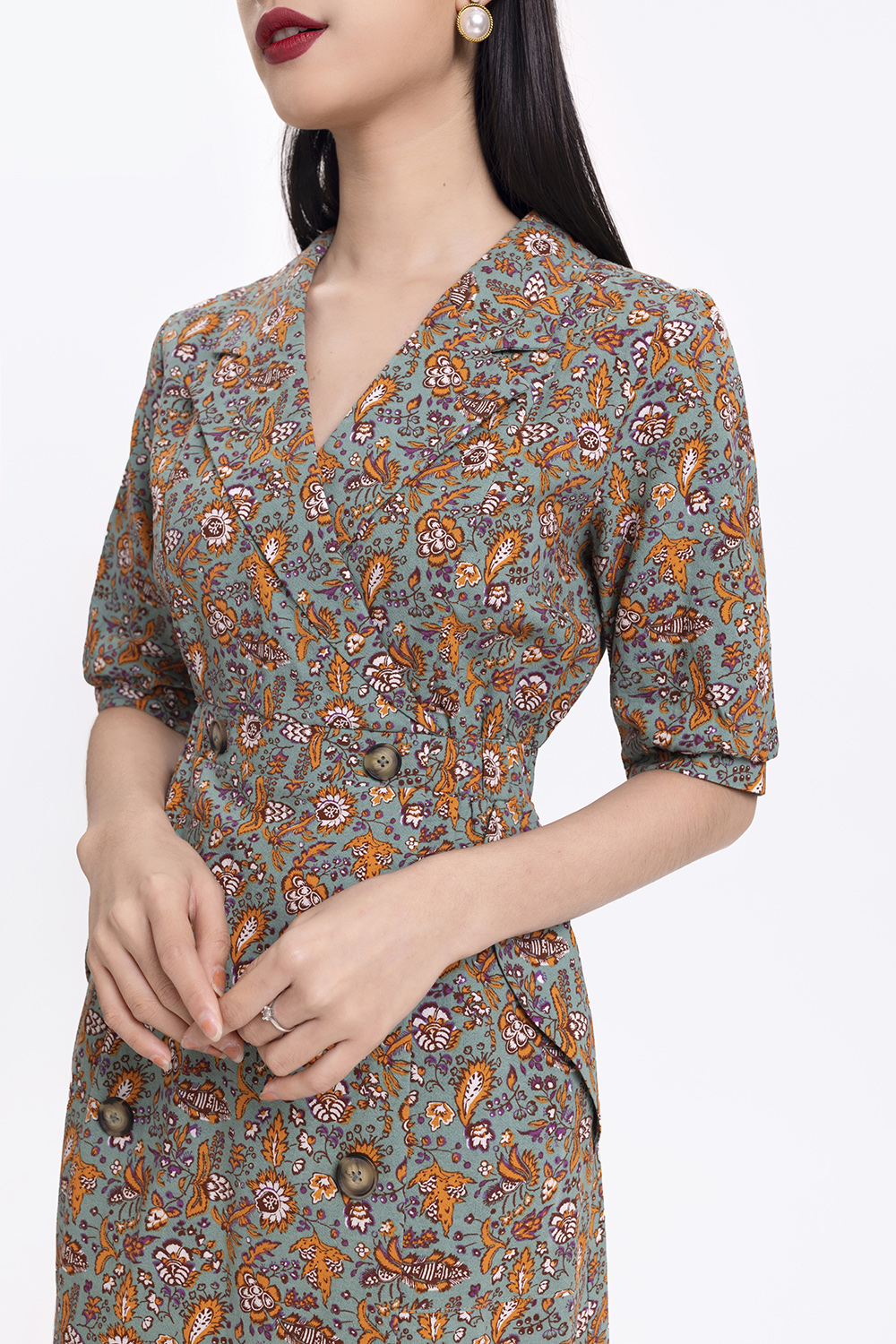 Đầm chữ A họa tiết cổ đan tông 