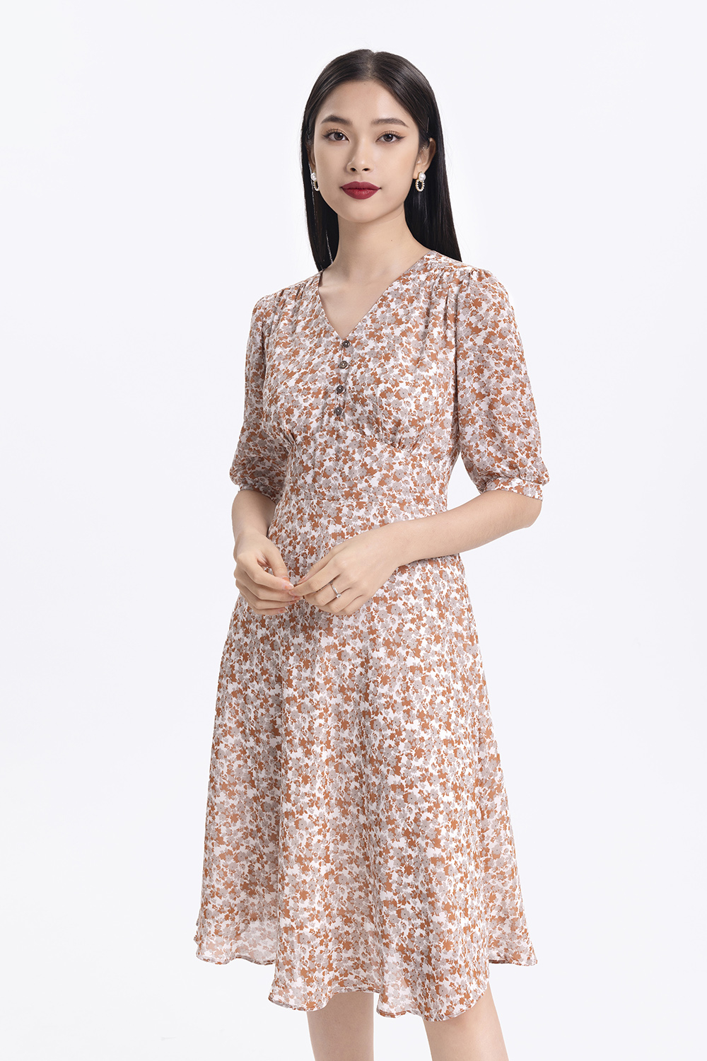 Đầm xòe hoa nhí tay lỡ eo cao KK109-10 | Thời trang công sở K&K ...