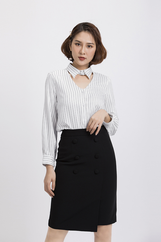 Set áo sơ mi sọc ASM02-29 và chân váy nút CV01-20