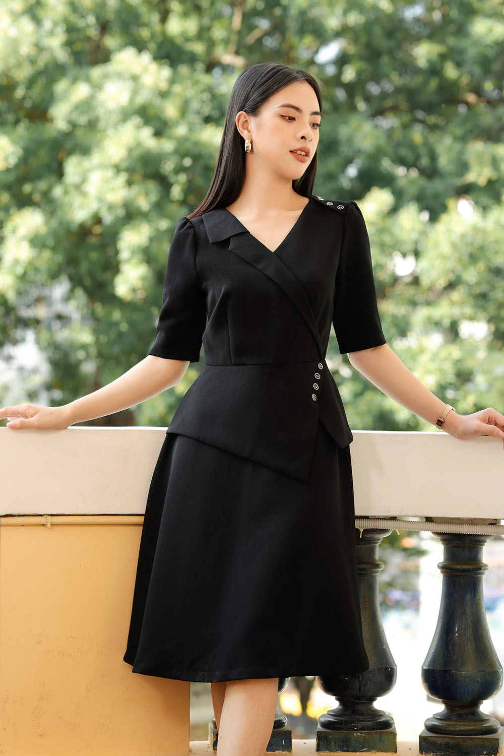 Đầm đen peplum công sở tay lỡ KK104-19