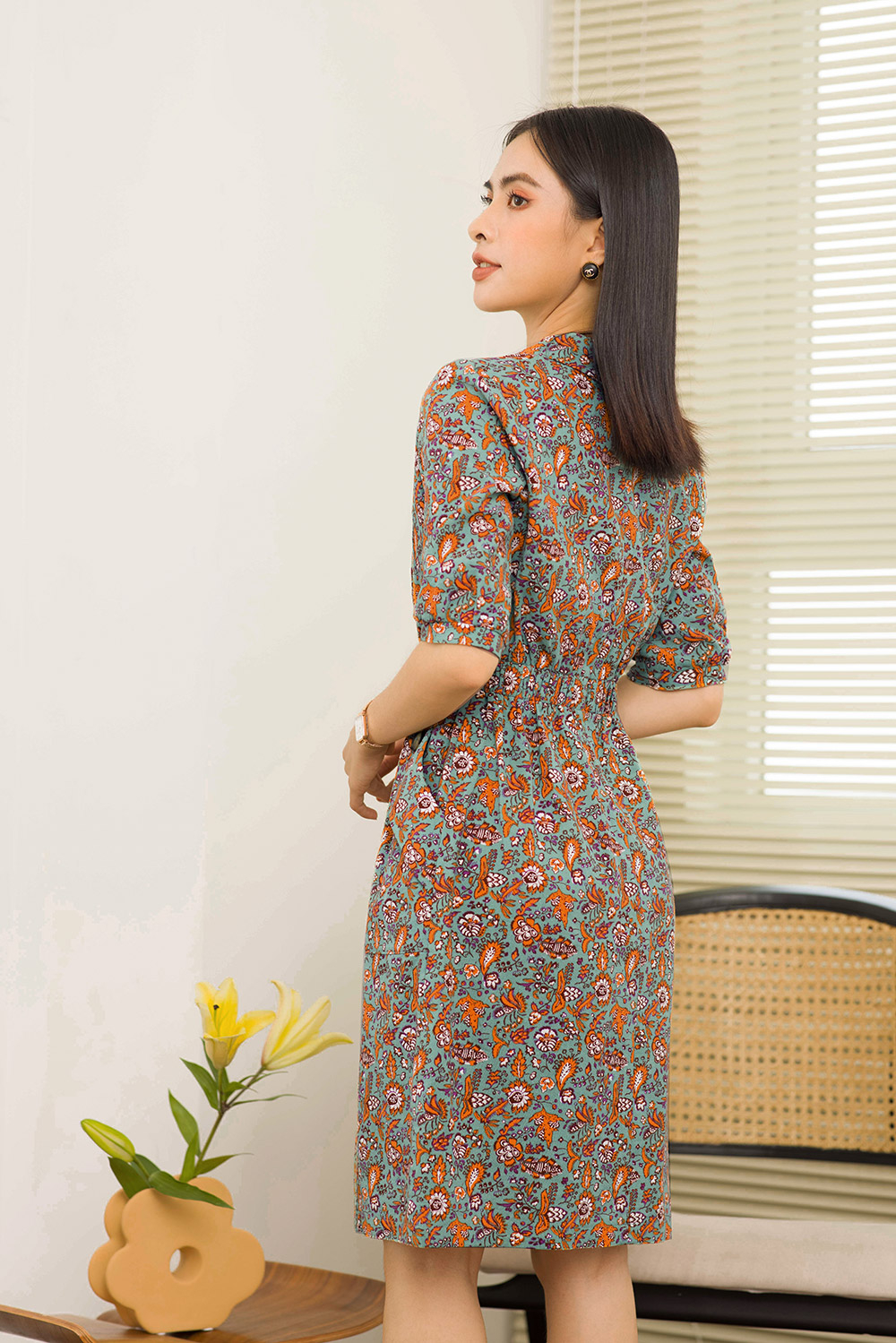 Đầm chữ A họa tiết cổ đan tông 