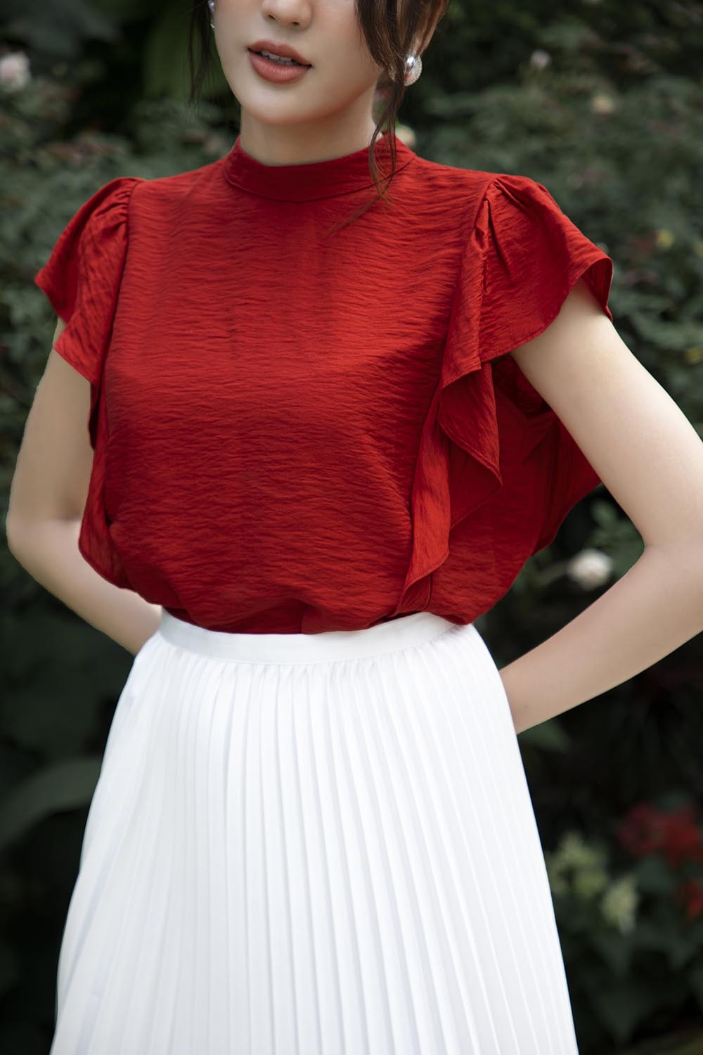 Áo kiểu cổ trụ tay phối bèo 