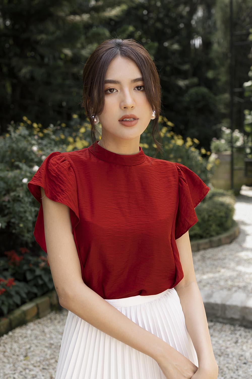 Áo kiểu cổ trụ tay phối bèo 