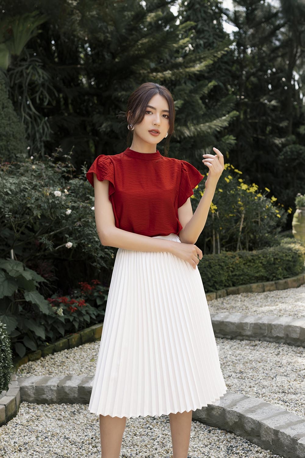 Áo kiểu cổ trụ tay phối bèo 