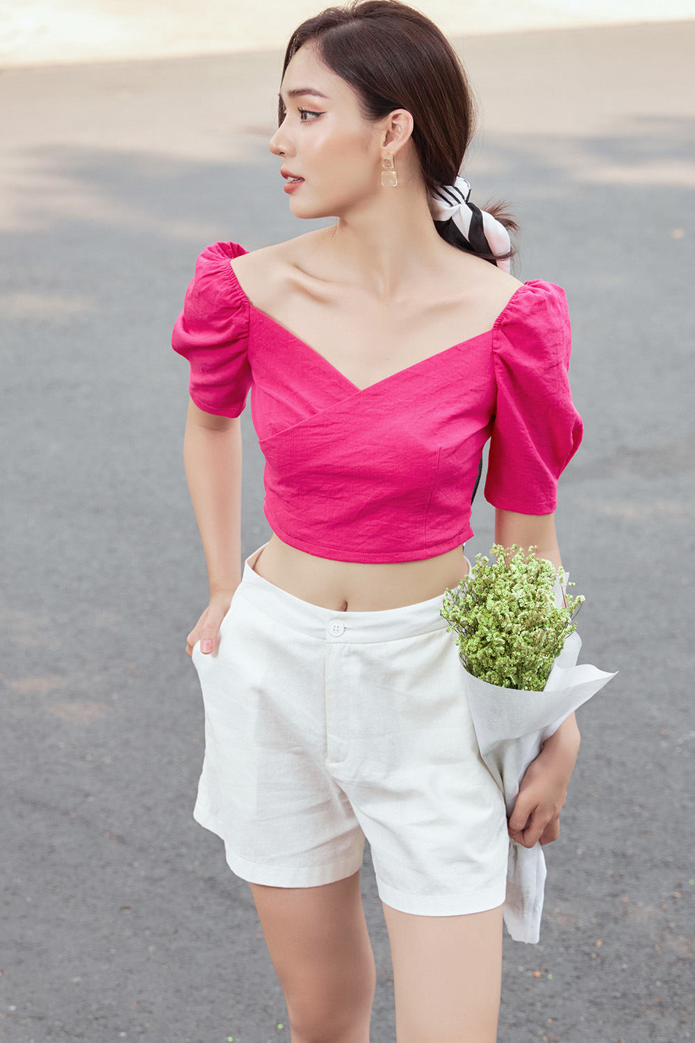 Áo croptop tay phồng lưng bo thun 