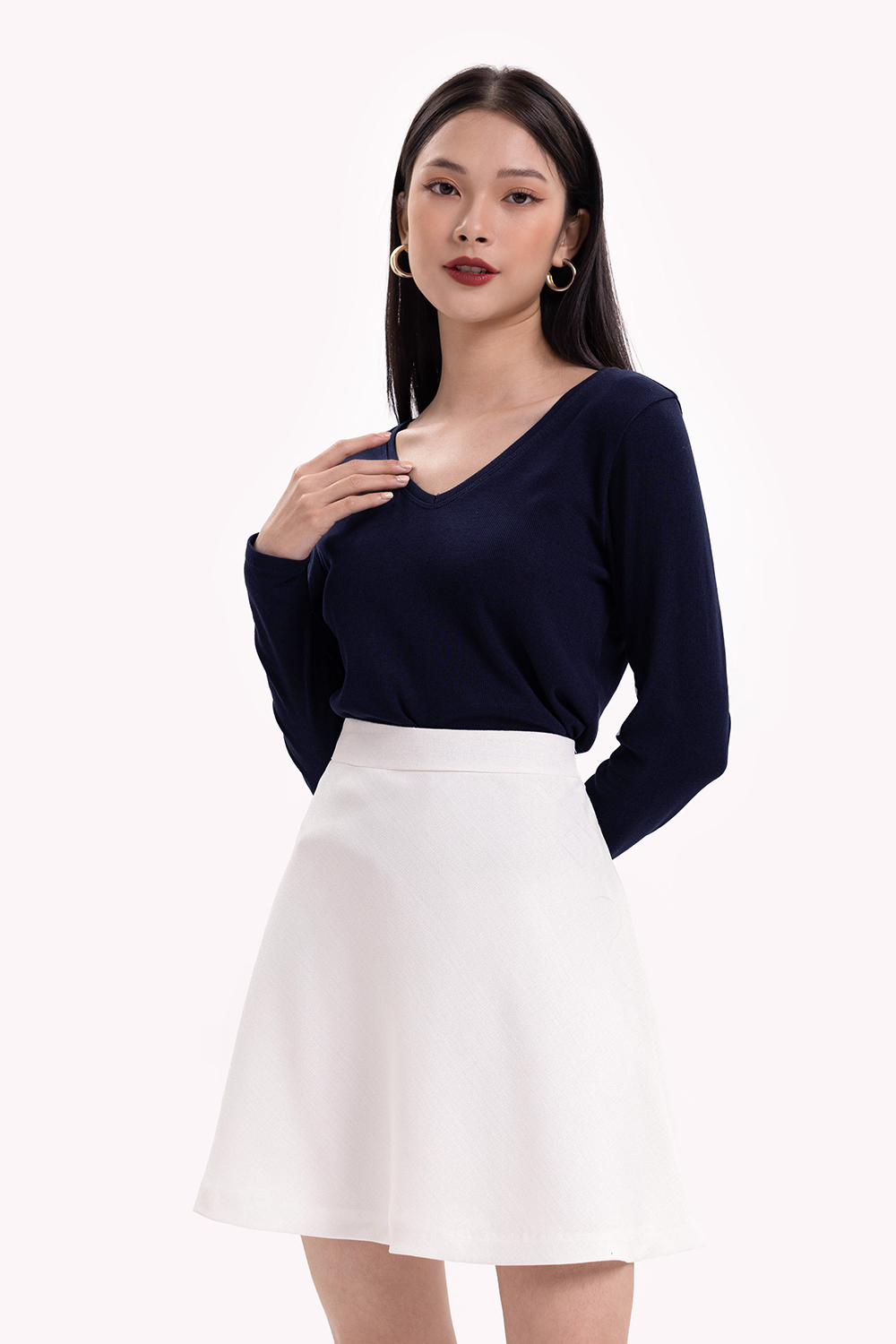 Áo thun ôm tay dài xanh đen 