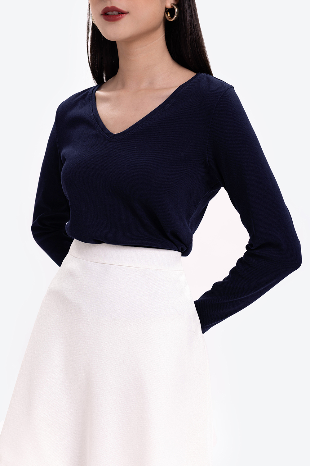 Áo thun ôm tay dài xanh đen 