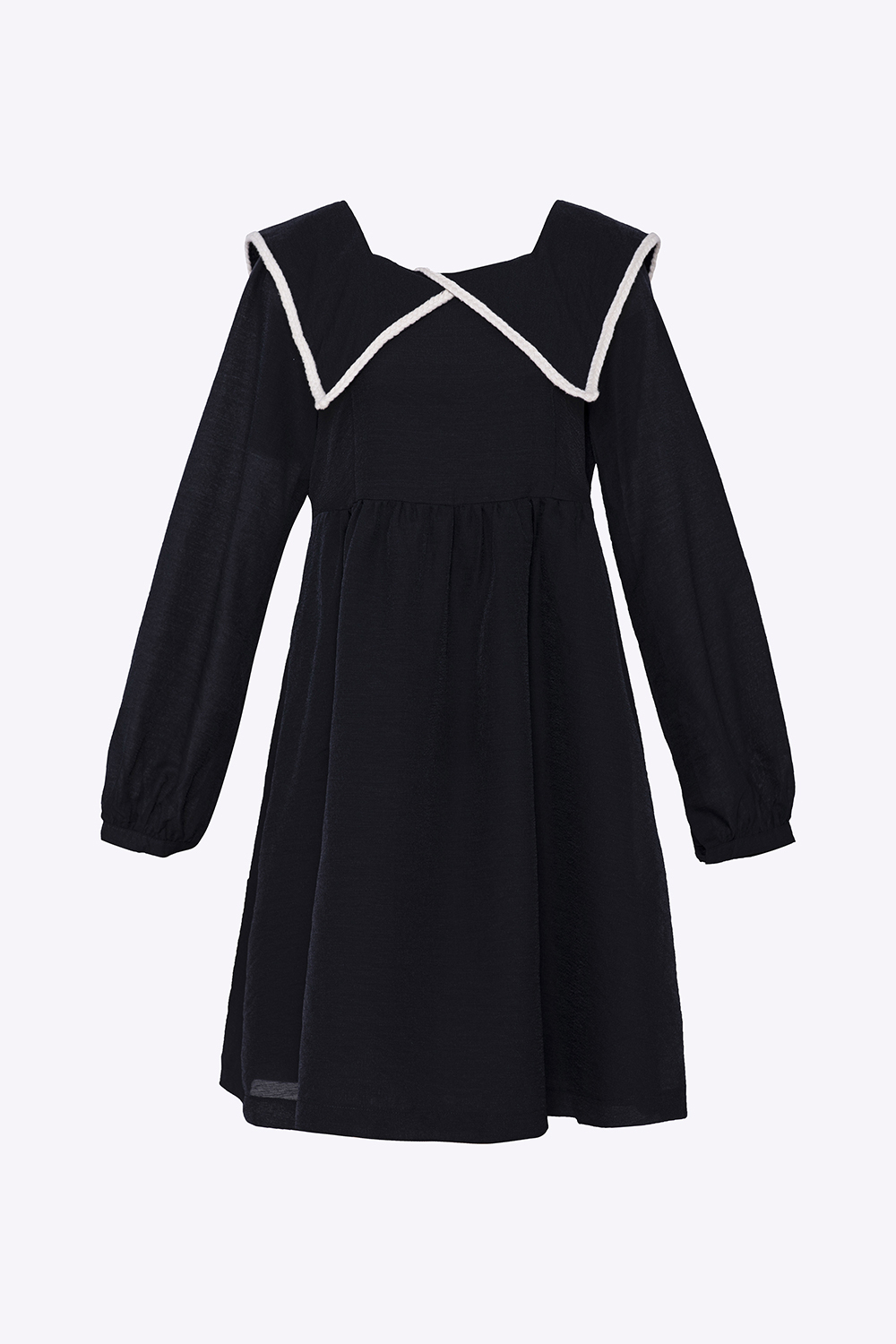 Đầm babydoll đen cổ sen viền trắng 