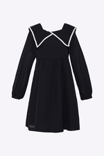 Đầm babydoll đen cổ sen viền trắng 